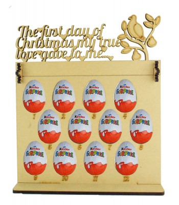6mm Kinder Eggs Holder 12 Days of Christmas Advent Calendar with 'The first day of Christmas my true love gave to me...' A partridge in a pear tree Topper